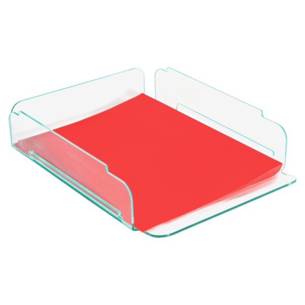 Lorell Acrylic Single Stacking Letter Tray, For * 1/2in x 11in Use, Clear/Green Edge