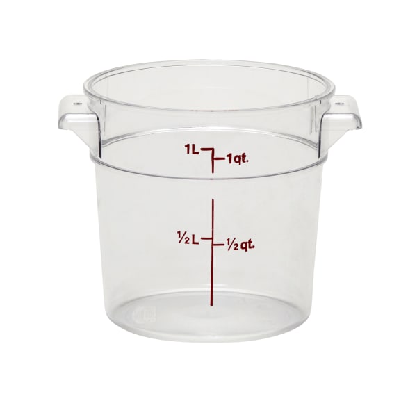 Cambro Camwear 1-Quart Round Storage Containers, Clear, Set Of 12 Containers