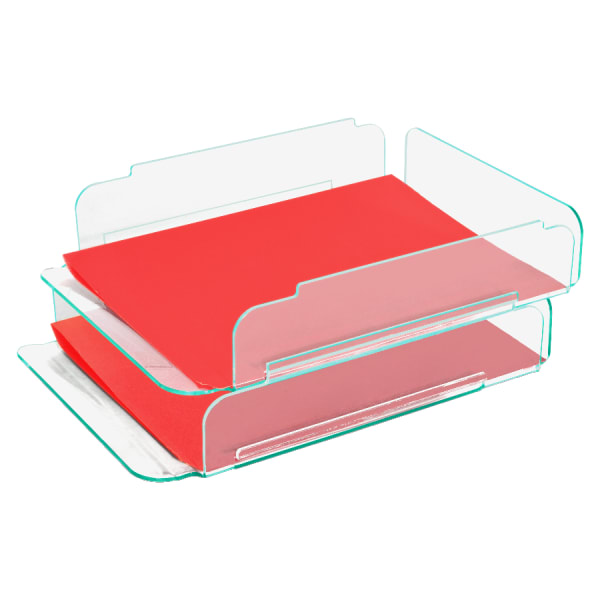 Lorell Acrylic Stacking Letter Trays, For * 1/2in x 11in Use, Clear/Green Edge, Set Of 2