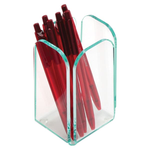 Lorell Acrylic Pencil Cup, 2 1/2inD, Clear/Green Edge