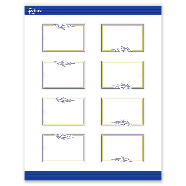 Avery Printable Tags With Sure Feed Technology, 2in x 3in, Matte White With Floral Gold/Navy Border, Pack Of 80