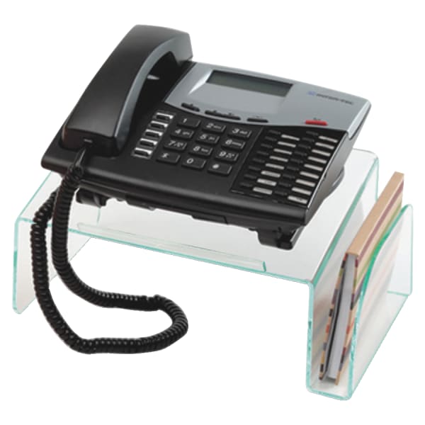 Lorell Acrylic Phone Stand, 11inW x 10inD x 5 1/2inH, Clear/Green Edge
