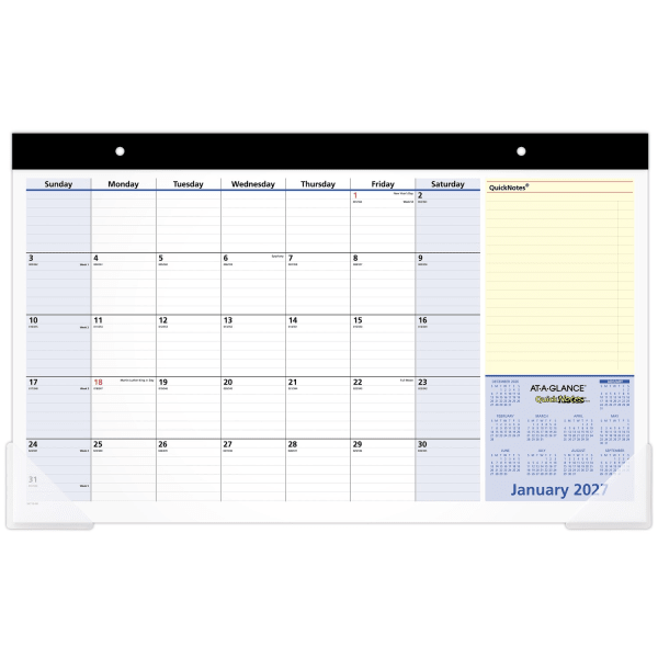AT-A-GLANCE QuickNotes 2027 Monthly Desk Pad Calendar, Compact, 18in x 11in