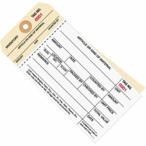 B O X Packaging Manila Inventory Tags, 2-Part Carbonless Stub Style, 1500-1999, Box Of 500