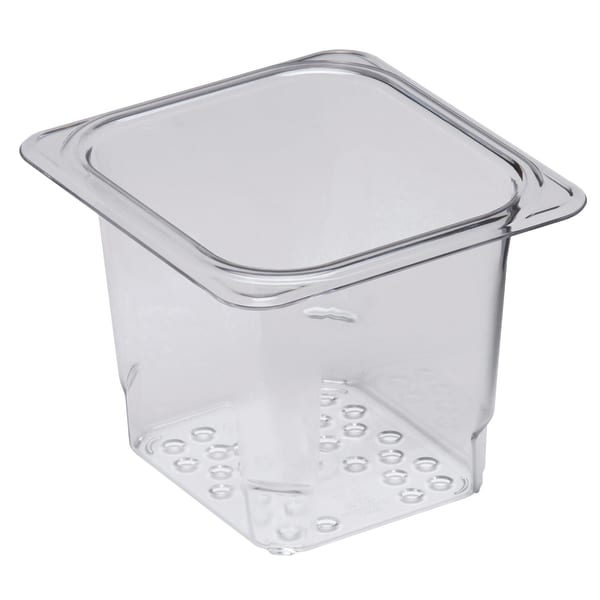 Cambro Camwear GN 1/6 Size 5in Colander Pans, Clear, Set Of 6 Pans