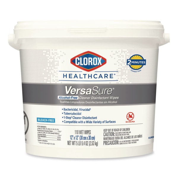 Clorox Healthcare VersaSure Cleaner Disinfectant Wipes, 1-Ply, 12 x 12, Fragranced, White, 110/Bucket