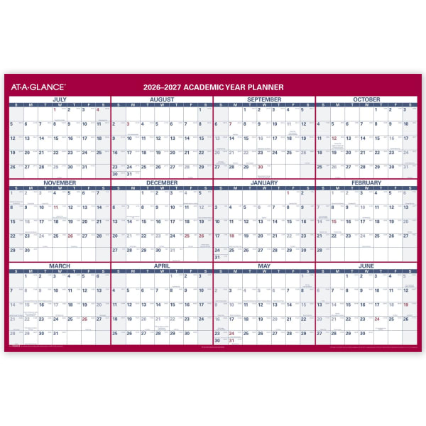 AT-A-GLANCE Horizontal Reversible Erasable Academic and Regular Year 2026-2027 Wall Calendar, Extra Large, 48in x 32in