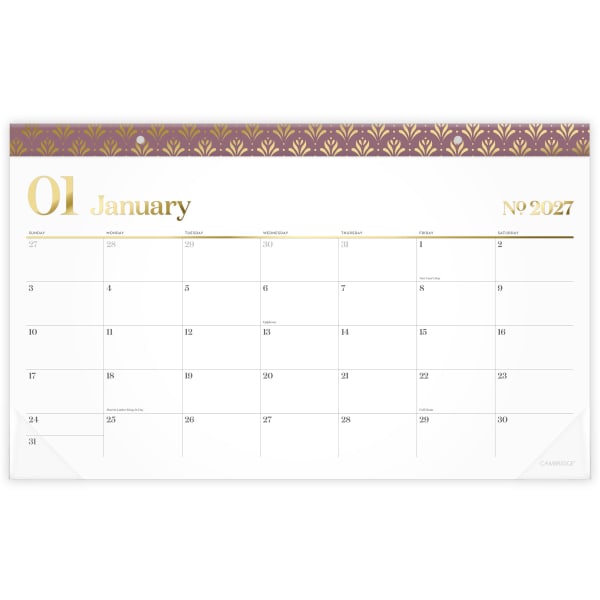 Cambridge WorkStyle 2026 Monthly Desk Pad Calendar, Cosmetic Pink, Compact, 17 3/4in x 11in, 160670527