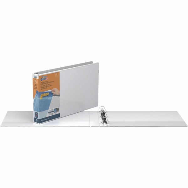 QuickFit 3-Ring Binder, 1 1/2in Locking Angle D-Rings, Spreadsheet, White