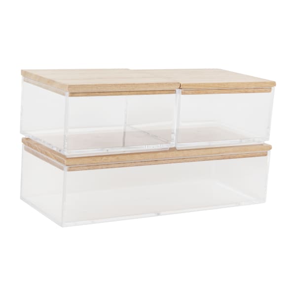 Martha Stewart Brody Plastic Storage Organizer Bins With Lids, 2inH x 3inW x 7-1/2inD, Clear/Light Natural, Set Of 3 Bins