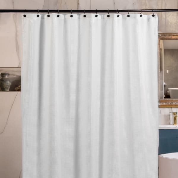 23 Threads Shower Curtain, Waffle GRS Polyester, Grommet, White, 72in x 72in, Case of 12