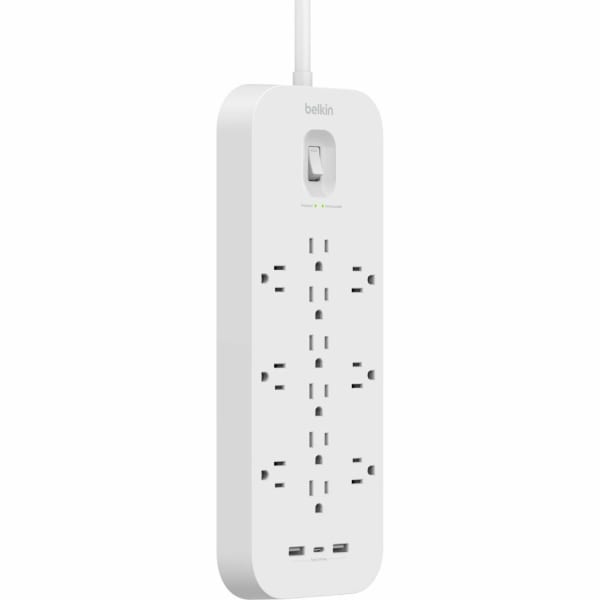Belkin 12-Outlet Surge Protector Power Strip w/ 12 AC Outlets, 1 USB-C Port, & 2 USB-A Ports, 6ft Cable