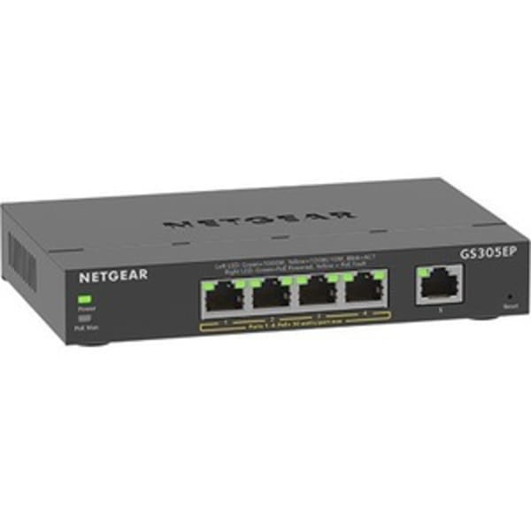 Netgear 5-Port Gigabit Ethernet SOHO Smart Managed Plus PoE Switch with 4-Port PoE+ - 5 Ports - Manageable - GS305EP100NAS