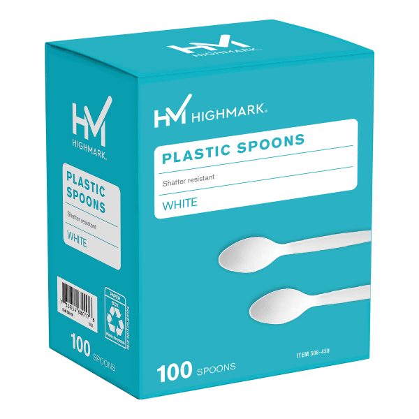 Highmark Medium-Length Plastic Cutlery, Spoons, Pack Of 100 Spoons