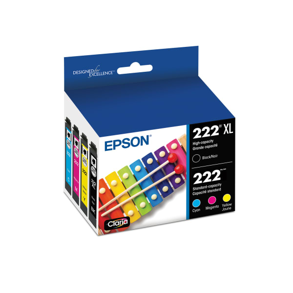 Epson 222XL Black/222 Claria Cyan; Magenta; Yellow High-Yield Ink Cartridges, Set Of 4 Cartridges, T222XL-BCS