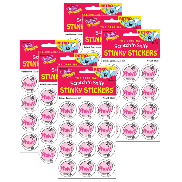 Trend Retro Scratch N Sniff Stinky Stickers, Wow!/Bubblegum, 24 Stickers Per Pack, Set Of 6 Packs