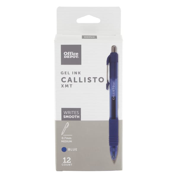 Office Depot Brand Callisto Retractable Gel Ink Pens, Medium Point, 0.7 mm, Transparent Blue Barrel, Blue Ink, Pack Of 12 Pens
