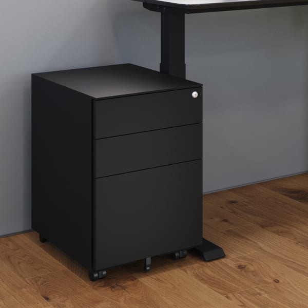VARI Essential 19inD Vertical 3-Drawer File Cabinet, Black
