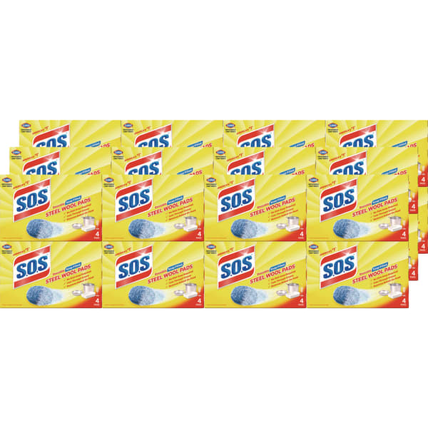 S.O.S. Steel Wool Soap Pad, Steel, 4/Box, 24 Boxes/Carton