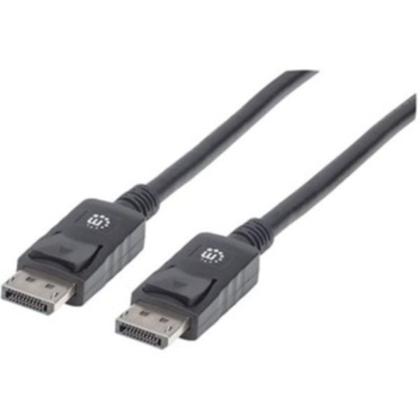 Manhattan DisplayPort 1.2 Cable, 4K@60hz, 2m, Male to Male, With Latches, Fully Shielded, Black, Lifetime Warranty, Polybag - 307116