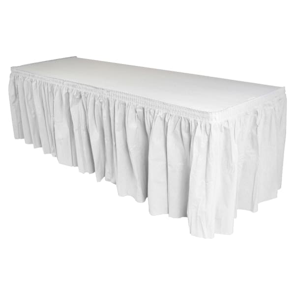 Genuine Joe Linen-Like Pleated Table Skirts, 14in x 29in, White