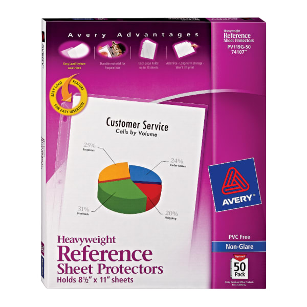 Avery Non-Glare Heavyweight Sheet Protectors, 8 1/2in x 11in, Top Loading, Pack Of 50