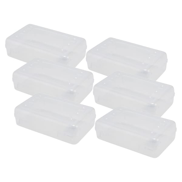 Advantus Pencil Boxes, 2-1/2inH x 8-1/2inW x 5-1/4inD, Clear, Pack Of 6 Pencil Boxes
