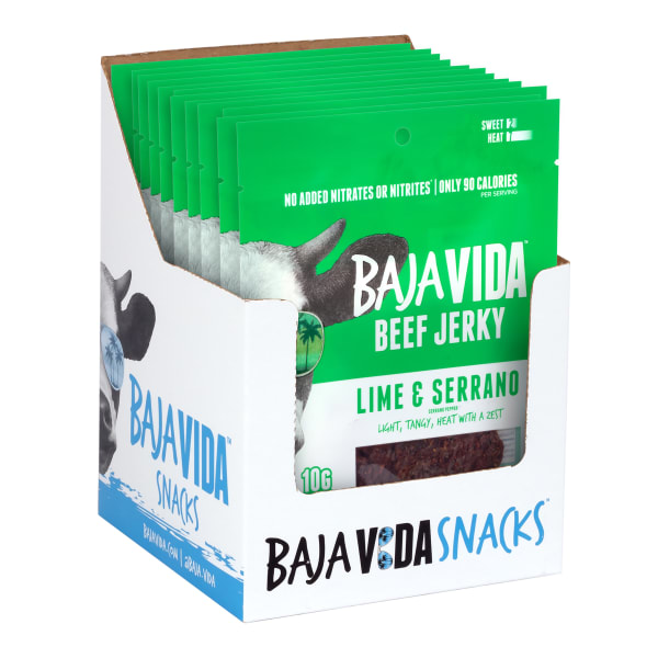 Baja Vida Beef Jerky Lime And Serrano Pepper Snack Packs, 1.0 Oz, Box Of 12 Packs