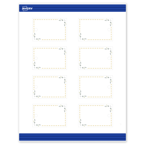 Avery Printable Tags With Sure Feed Technology, 2in x 3in, Matte White With Gold Dots/Green Floral Design, Pack Of 80