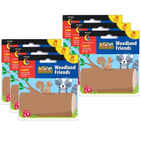 Creative Teaching Press Name Tag Labels, 2-1/2in x 3-1/2in, Woodland Friends, 36 Labels Per Pack, Set Of 6 Packs