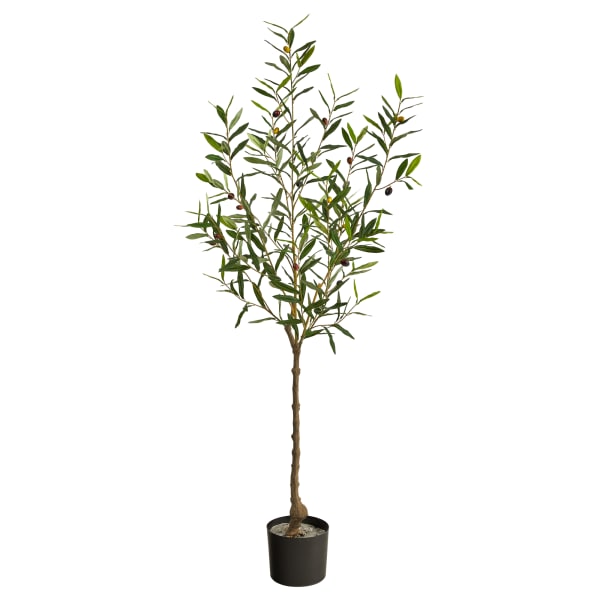 Nearly Natural Olive Tree 60inH Artificial Plant With Planter, 60inH x 19inW x 14inD, Green/Black