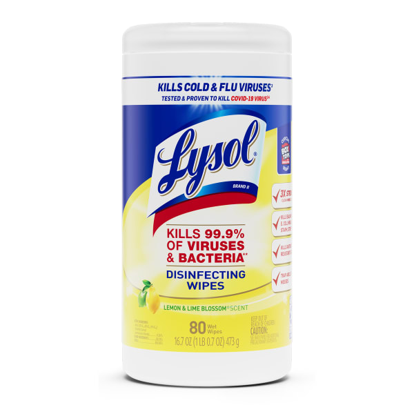 Lysol Disinfecting Wipes, Lemon And Lime Blossom Scent, Tub Of 80 Sheets