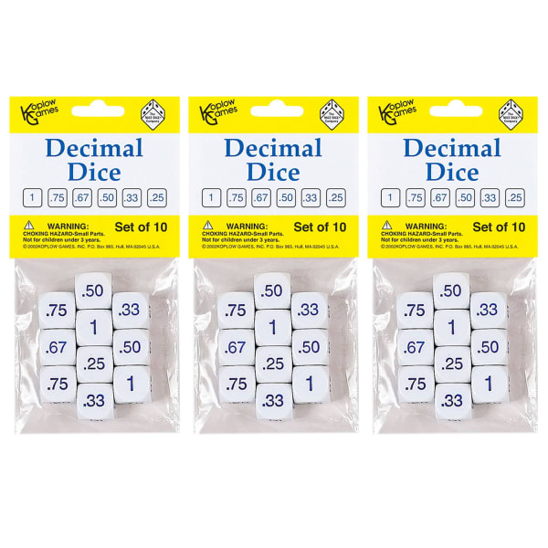 Koplow Games Decimal Dice Set, 10 Per Pack, Set Of 3 Packs