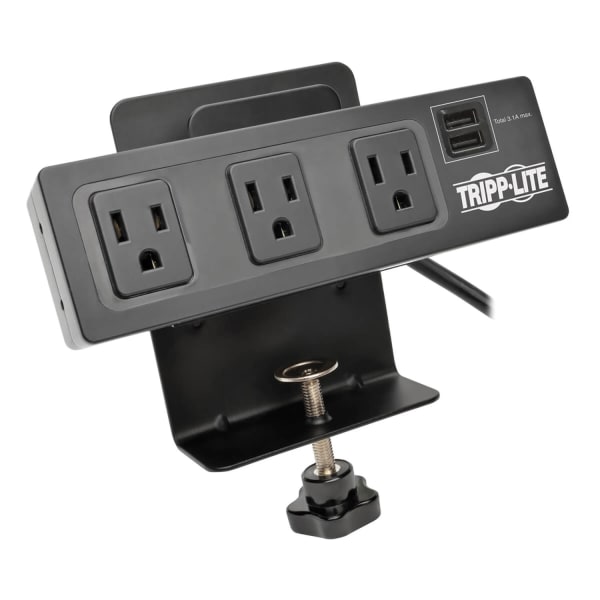 Tripp Lite Protect It! TLP310USBC 3-Outlet Surge Protector With 2 USB Ports & Desk Clamp, 10ft, Black
