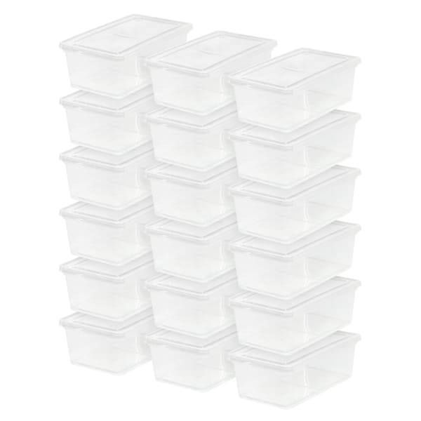 Iris Storage Boxes With Lids, 4-15/16inH x 8-1/4inW x 14-1/4inD, Clear, 18 pack