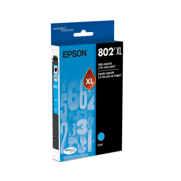 Epson 802XL DuraBrite Ultra High-Yield Cyan Ink Cartridge, T802XL220-S