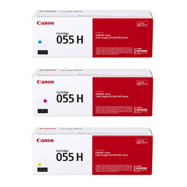 Canon 055H High-Yield Cyan, Magenta, Yellow Toner Cartridges Combo, Pack Of 3, 3019C001,3018C001,3017C001
