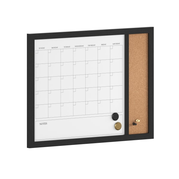 Martha Stewart Everette Magnetic Dry-Erase Monthly Calendar And Cork Board Combo, 18in x 24in, Black Woodgrain