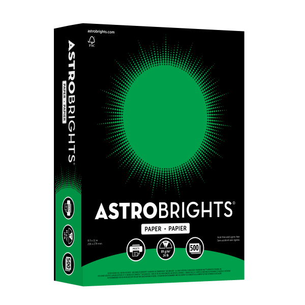 Astrobrights Color Multi-Use Printer & Copy Paper, 1 Ream, Gamma Green, Letter (8.5in x 11in), 500 Sheets Per Ream, 24 Lb, 94 Brightness