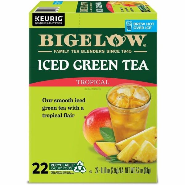 Bigelow Tropical Iced Green Tea Brew Over Ice K-Cup Pods Green Tea, Ice Tea K-Cup - 22 K-Cup - 4 Pack