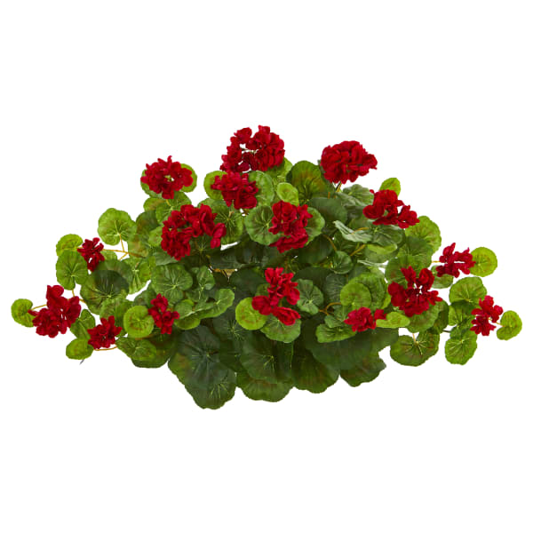 Nearly Natural Geranium Ledge 12inH Artificial Plant, 12inH x 24inW x 8inD, Red/Green