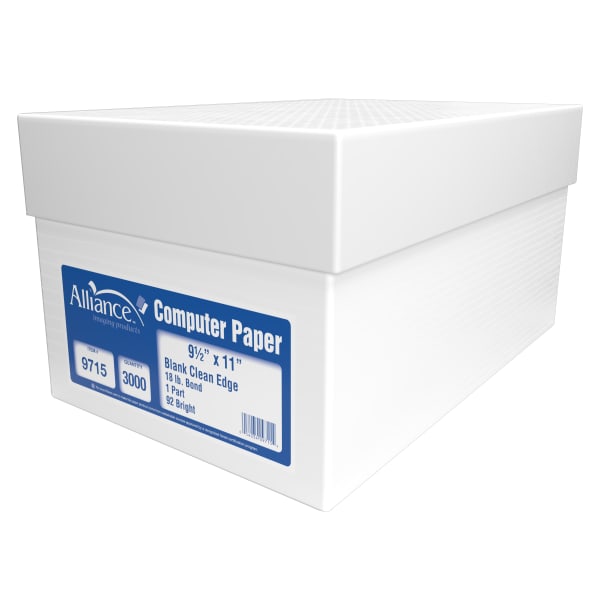 Alliance Continuous Feed Computer Paper, 9-1/2in x 5-1/2in, White, 20 lb