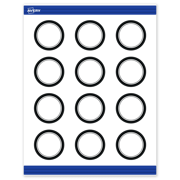 Avery Printable Round Cards With Sure Feed Technology, 2in, Matte White With Preprinted Black Border Design, Pack Of 120
