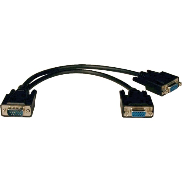 Eaton Tripp Lite Series 1ft VGA Monitor Y Splitter Cable HD15 M/2xF 1ft - VGA splitter - HD-15 (VGA) (F) to HD-15 (VGA) (M) - 1 ft - molded - gray