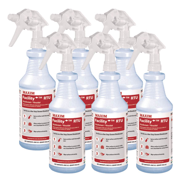 Maxim Facility+ RTU Disinfectant, Safe-to-Ship, Unscented, 32 oz, 6/Carton