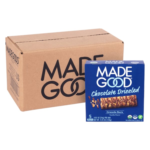 Madegood Chocolate Drizzled Granola Bars, Vanilla, 0.85 Oz, 5 Bars Per Box, Pack Of 6 Boxes