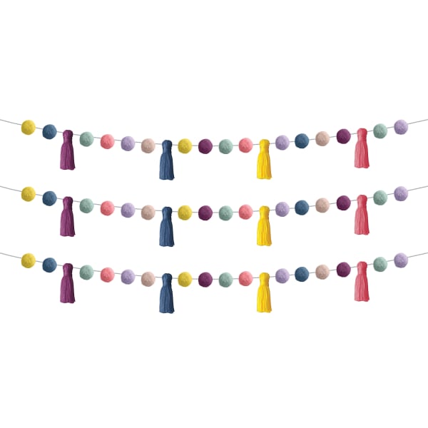 Teacher Created Resources Garlands, Pom-Poms And Tassels, 60in, Pack Of 3 Garlands