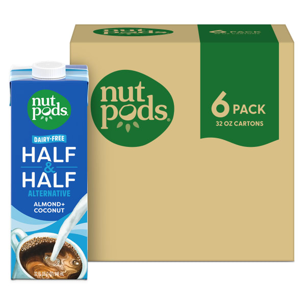 Nutpods Unsweetened Non-Dairy Half & Half Creamer, 32 fl oz cartons, 6 pack
