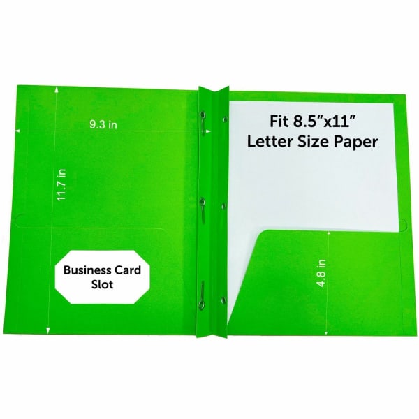 Sparco Letter Pocket Folder - 8 1/2in x 11in - 3 x Double Prong Fastener - 2 Internal Pocket - Apple Green - 1 Box