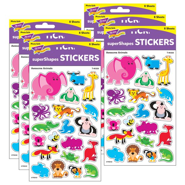 Trend superShapes Stickers, Awesome Animals, 160 Stickers Per Pack, Set Of 6 Packs